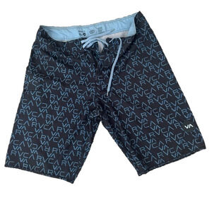 RVCA Board Shorts Zip and Tie Waist Zip and Velcro Pocket Blue and Gray